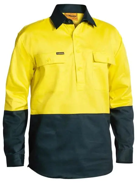 Bisley Workwear Closed Front Hi Vis Long Sleeve Cotton Drill Shirt BSC6267 Metro Workwear.